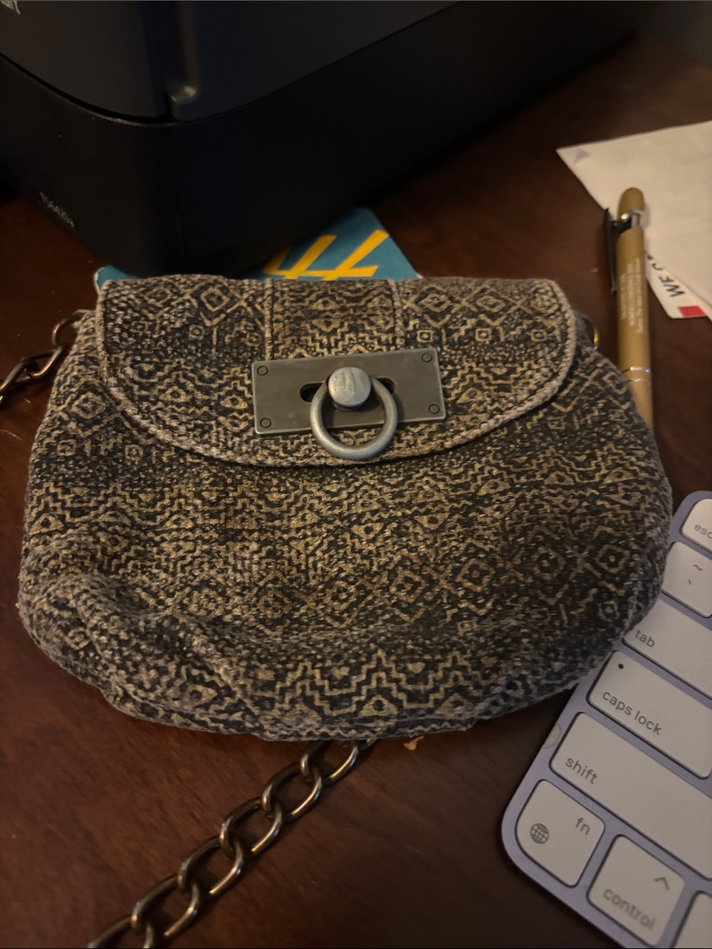 Woven Pattern Crossbody Bag in Brown and Cream